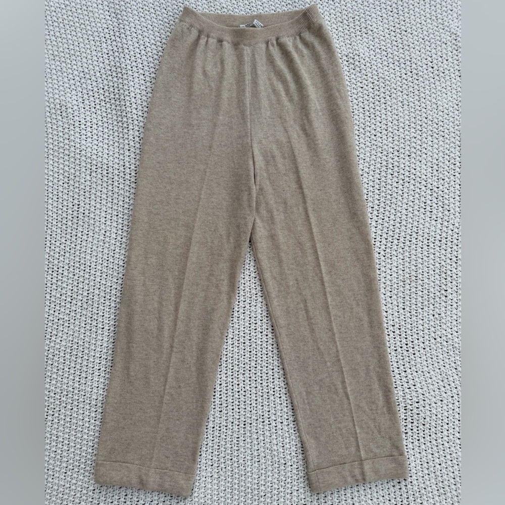 100% Cashmere Tan Straight Leg Women's Knit Pants Size M